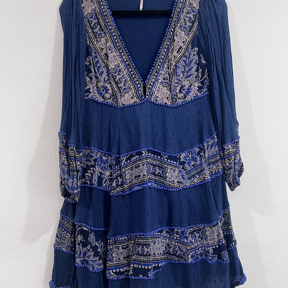 Elegant Blue Embroidered Women's Dress